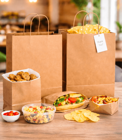 Brown Kraft Paper Takeaway Bags with Handles – Food-Grade Durable Packaging for Restaurant