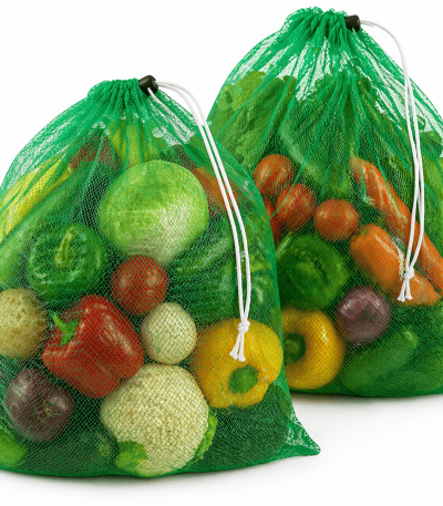 15 Green Net Bags – Reusable Non-Woven Mesh Produce Bags for Fruits & Vegetable