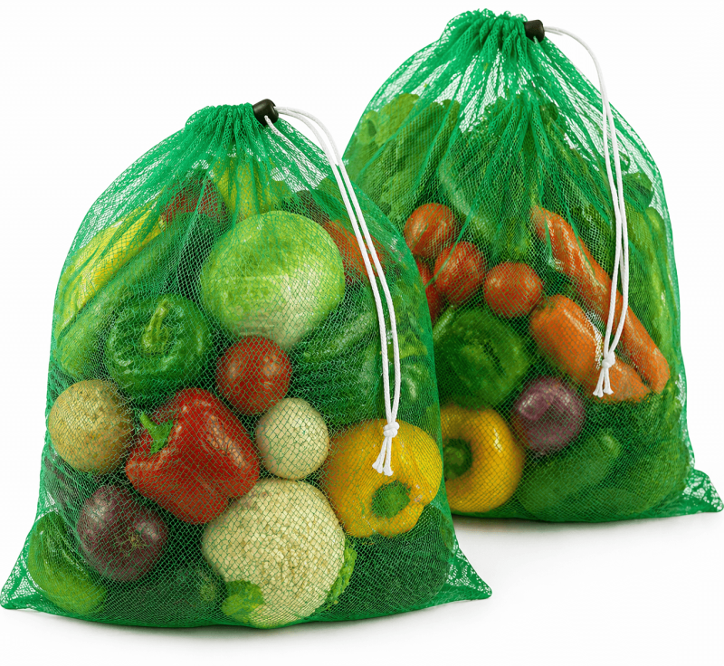 15 Green Net Bags – Reusable Non-Woven Mesh Produce Bags for Fruits & Vegetable